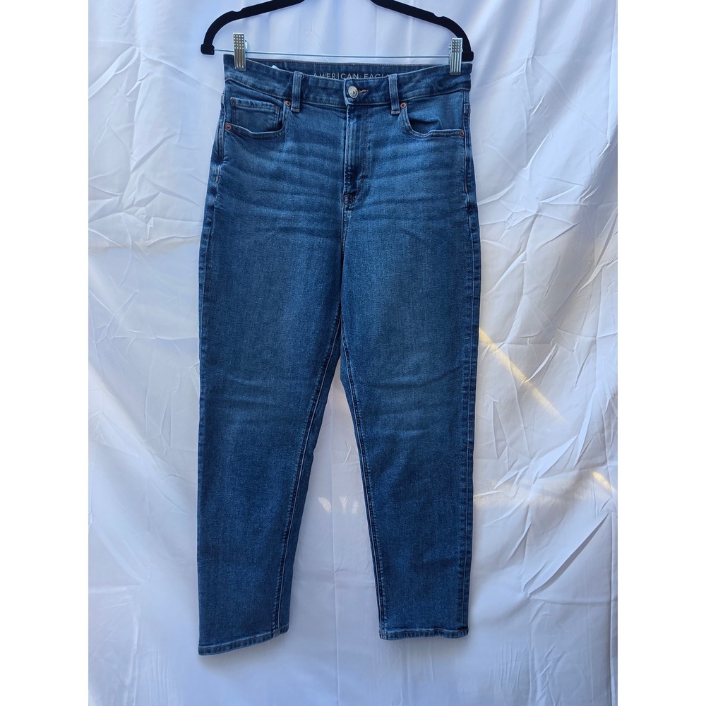 American Eagle Mom Jeans Womens 10 Regular Medium Wash Blue High Rise Stretch